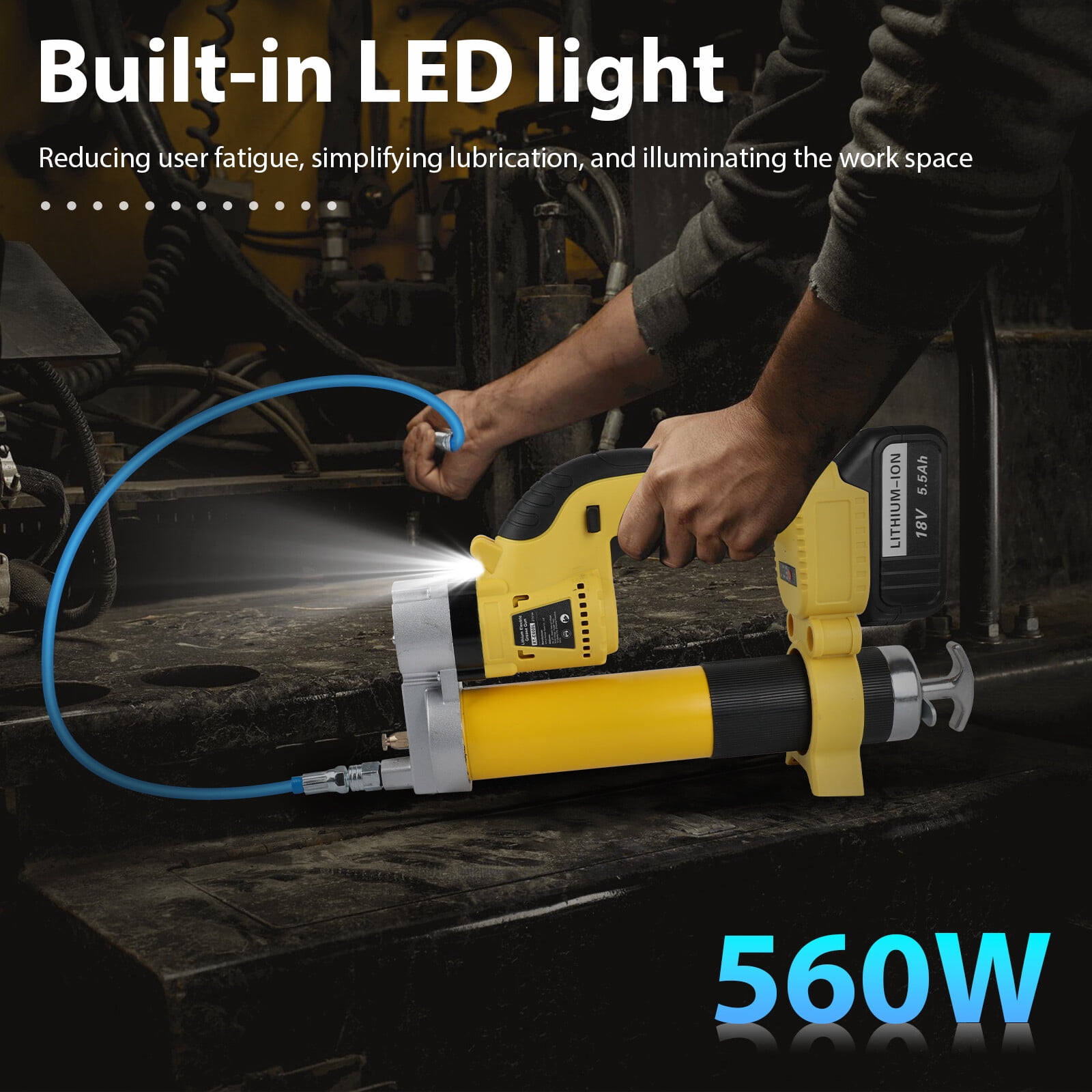 Electric Grease Gun with 2x5500MAh Battery Operated Grease Gun LED Machine Kits