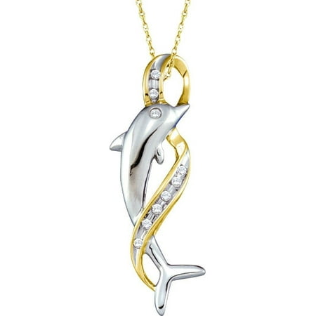 10K White Gold 0.05ctw Fancy Channel Set Diamond Dolphin Ladies Fashion Pendant