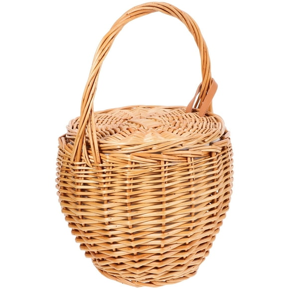 Cesta de mimbre tejida a mano, cesta de picnic, cesta de frutas y verduras, soporte para arreglos florales