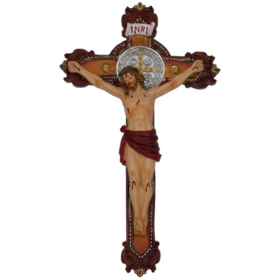 Crucifix Wall Cross  Saint Benedict Medal  Wall Art 11.5  Inch Cross Crucifijo Con Medalla San Benito