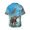 thumbnail image 2 of Daiia Elephant Giraffe Men's Linen Shirts Short Sleeve Casual Shirts Button Down Shirt for Men Beach Summer Wedding Shirt-4X-Large, 2 of 7