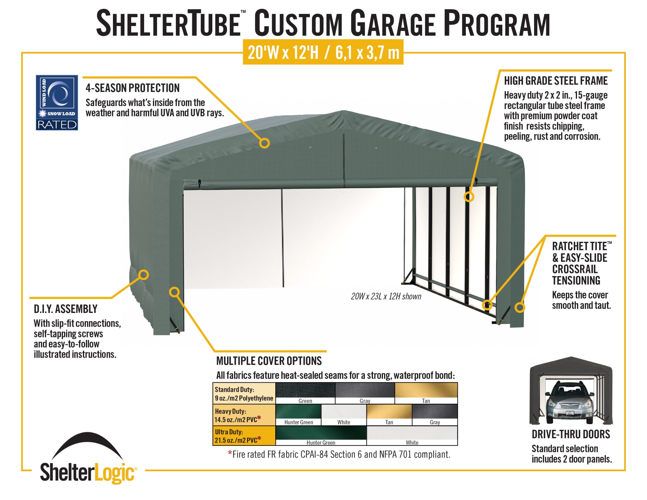 ShelterTube 20x27x12 Green Carports