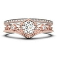 thumbnail image 1 of Antique Milgrain Art Deco 2.00 Carat Round Cut Crown Diamond Moissanite Engagement Ring, Engraved Wedding Ring, One Matching Band in 10k Solid Rose Gold, Gift, Promise Ring, 1 of 4