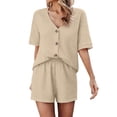 thumbnail image 2 of Mifsaly Two Piece Short Sets for Women Casual V Neck Short Sleeve Button Down Shirt and High Waisted Shorts with Pockets Lightweight Flowy Cotton Linen Summer Matching Lounge Outfits Beige,XXXL, 2 of 9