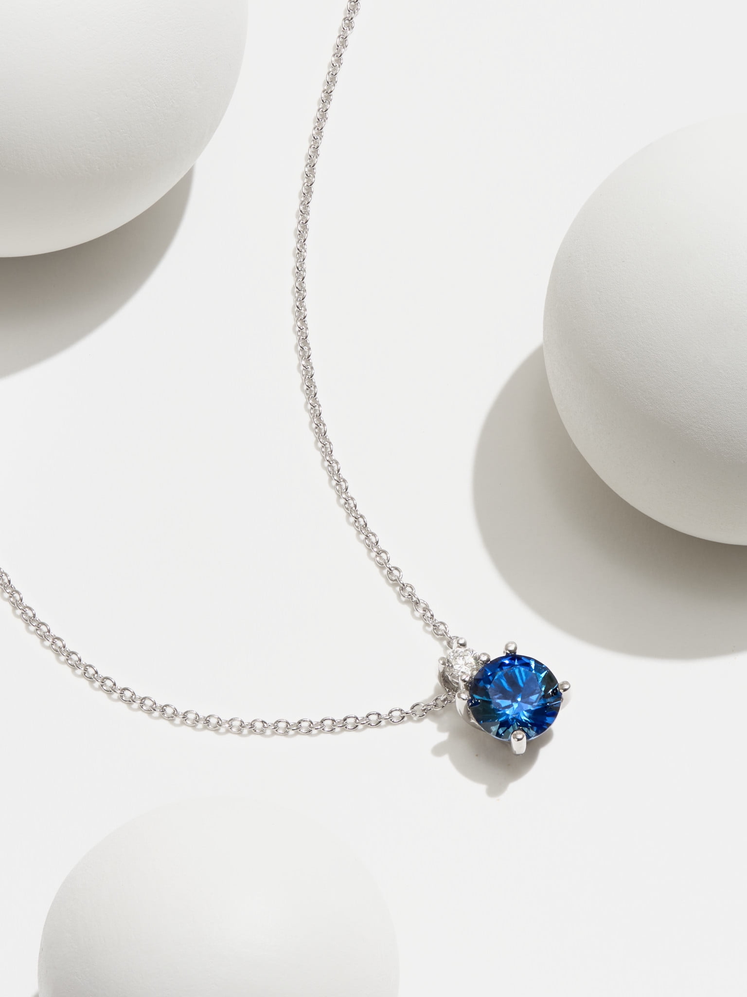 Forever Facets Lab Grown Diamond and Created Sapphire Necklace in Sterling Silver, Adult Female