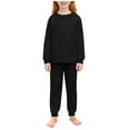 thumbnail image 3 of Loopsun Girls Long Sleeve Round Neck Shirts Solid Raglan Sleeve Top and Pants Casual Daily Wear Outfit Black, 13-14 Years, 3 of 5