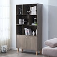 thumbnail image 3 of Canddidliike 67" Modern Bookcase, Wooden Bookshelf with 2 Doors & 6 Compartments - Oak, 3 of 10
