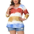 thumbnail image 2 of Unique Bargains Women Plus Size Tops Long Sleeve Shirts V Neck Tie Dye Blouses Blue 1X, 2 of 6