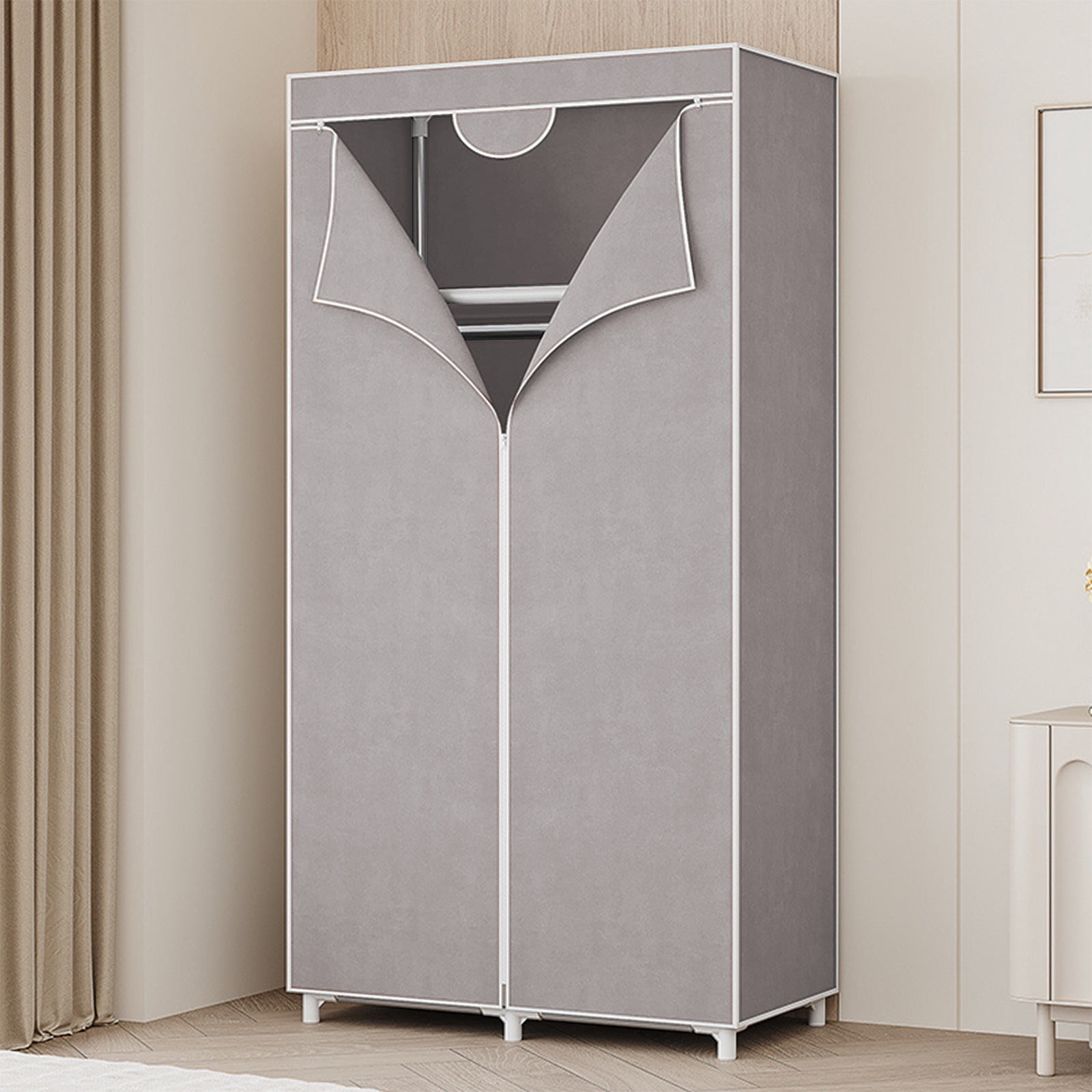Freestanding Closet Organizer | Portable Wardrobe Storage Cabinet with Non-Woven Cover | 57.48X22.44X17.32In for Bedroom, Clothes, Shoes & Bags