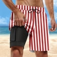 thumbnail image 2 of Telankuip Mens Red and White Stripes Printed Swim Trunks Trendy Drawstring Stretch Waisted Double-Layer Swim Shorts with Compression Liner Pockets Casual Loose Fit Beach Shorts Red XL, 2 of 4