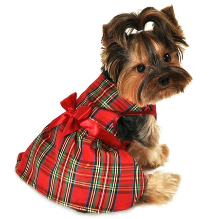 Holiday Pet Apparel SimplyDog Plaid Holiday Dog Dress, Red - 0
