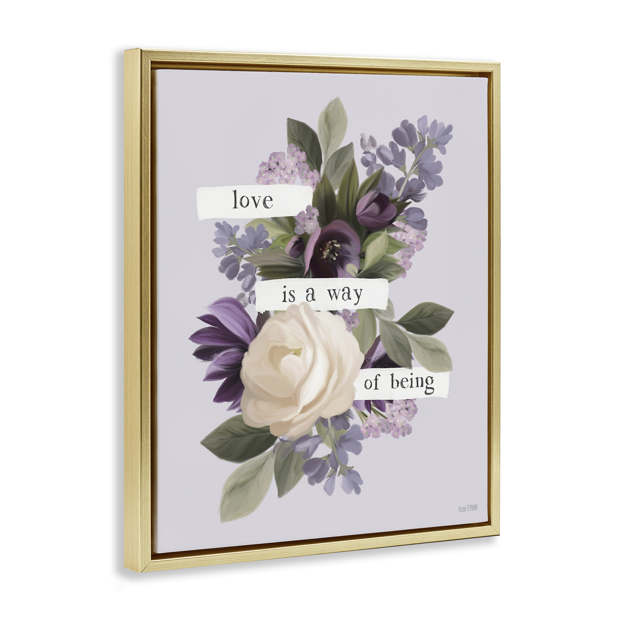 Stupell Industries Love Is Way Of Being Botanical & Floral Painting Gold Floater Framed Art Print Wall Art, 17 x 21