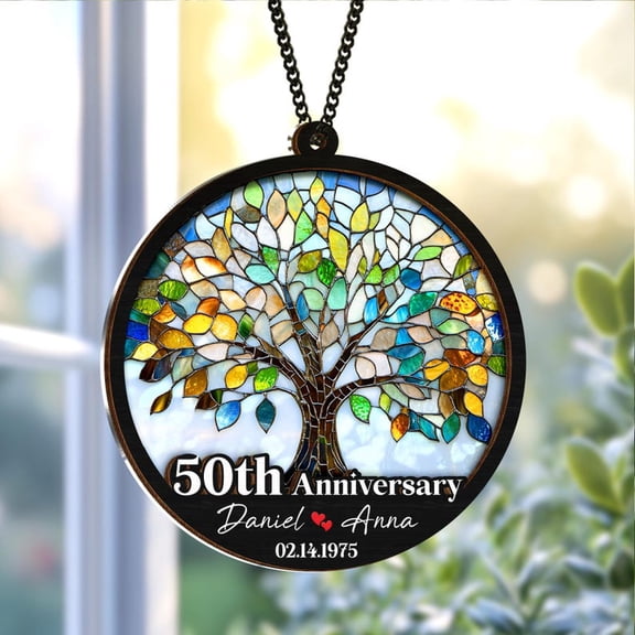 50th Anniversary Suncatcher – Golden Wedding Anniversary Gift for Couple, Elegant Keepsake for Husband & Wife, Grandparents Anniversary Gift
