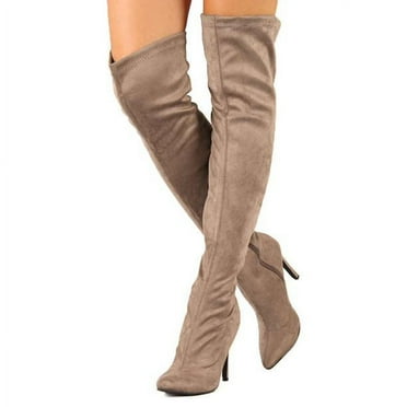 Beverly, Thigh high taupe boots