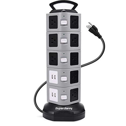 Power Strip Tower Surge Protector Electric Charging Station 3000W 13A 16AWG 4USB 