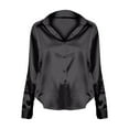 thumbnail image 5 of Dyfzdhu Satin Shirts for Women Silky Long Sleeve Button Down Shirt Casual V Neck Blouse Loose Business Work Tunic Tops Dressy Blouses Black, 5 of 5