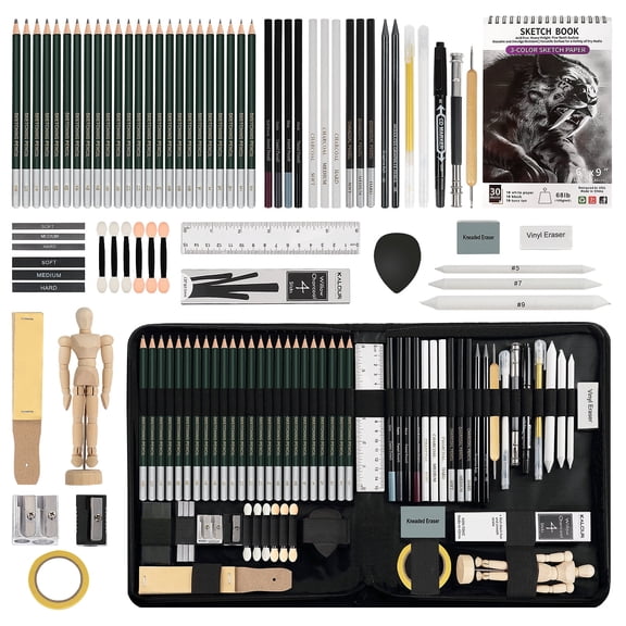 70 Pack Drawing Set Sketching Kit,  Sketch Pencils Art Supplies for Adults Artists Kids with Sketchbook,Graphite,Charcoal Pencils,Blending Tools