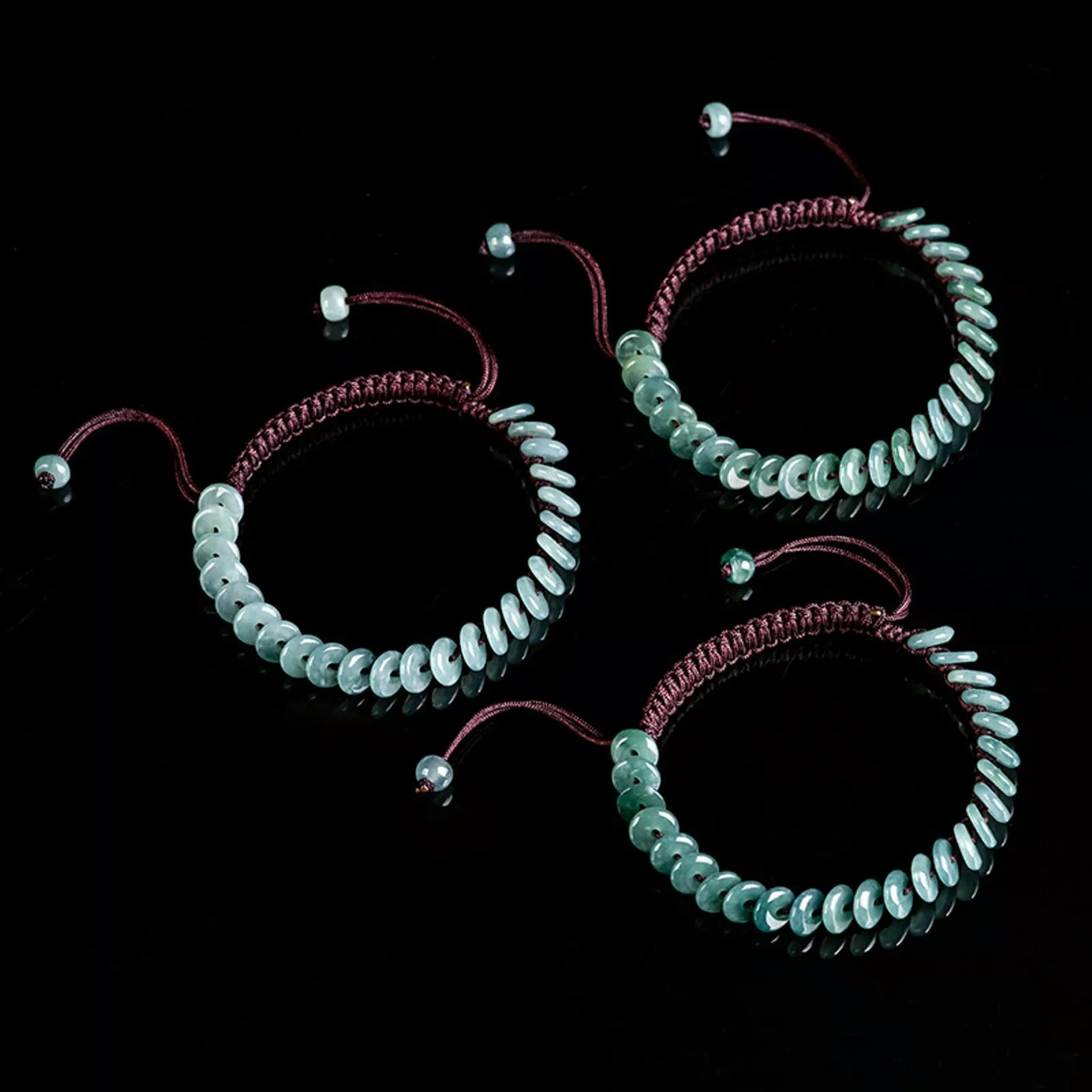 HOOUN Natural Grade A Jade Jadeite Women Round Buckle Beads String Braided Bracelet