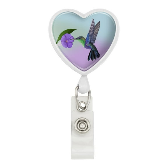 Hummingbird Crowned Woodnymph Purple Violet Heart Lanyard Retractable Reel Badge ID Card Holder