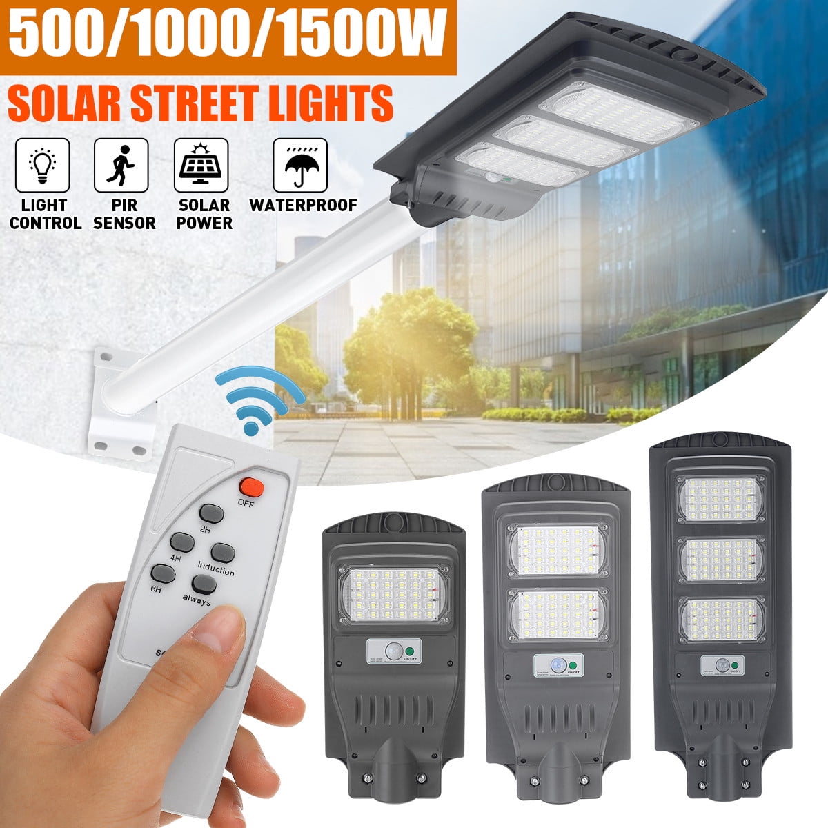 Details about   500W LED Solar Street Light PIR Motion Sensor Outdoor Wall Lamp Remote Control 