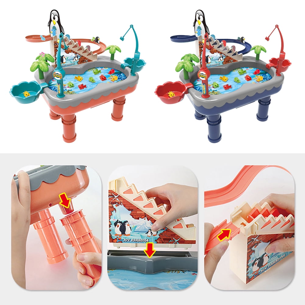 Kids Water Table Toys Fishing Table Games，Electric Penguin Stair Climbing Playset Age 1-6 - 14*10*15inch