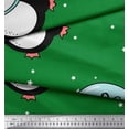 thumbnail image 3 of Soimoi Green Moss Georgette Fabric Snowman & Penguin Cartoon Printed Fabric 1 Yard 42 Inch Wide, 3 of 3