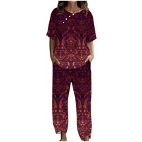 LYXSSBYX Two Piece Sets for Women Summer Women's Casual Short Sleeve Half Sleeve Round Neck Cropped Top   Casual Pants Suit Set Two Piece Set