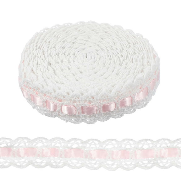 Uxcell 5 Yards Eyelet Lace Trim, 0.79 Inch Crochet Lace Trim for Sewing Dress Apron Pillow Dolls Clothes Bag Decoration, Pink