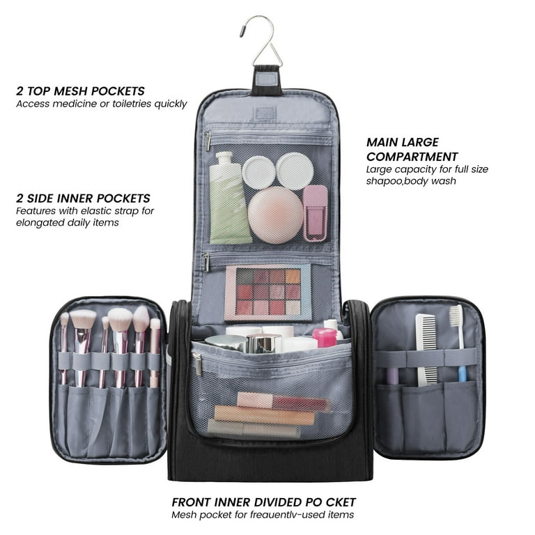 best large hanging travel toiletry bag Large Hanging Travel Toiletry Bag Dopp Kit with Hook Cosmetic Makeup  Organizer with Brush Holder Water-Resistant Bathroom for Women Men, Black