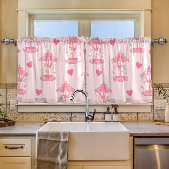 BZSMCE Set of 2 Pieces Window Curtains In Pink Carousel Pattern Pattern 57x24in/57x36in