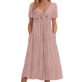 thumbnail image 1 of Vestido largo liso con cuello en V y volantes de encaje para mujer - Poliéster elástico, elegante/casual, lavable a máquina, para la noche/cócteles, 1 of 7