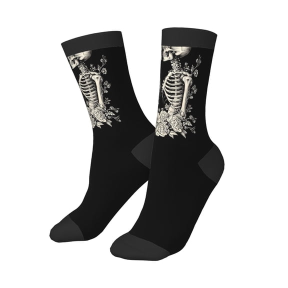 Kids Girls Boys Socks - Skeletons Love Flowers Comfort Breathable Crew Socks for Boys Girls Kids, Soft Athletic Running Socks for Boys Socks 6-10 Years Old