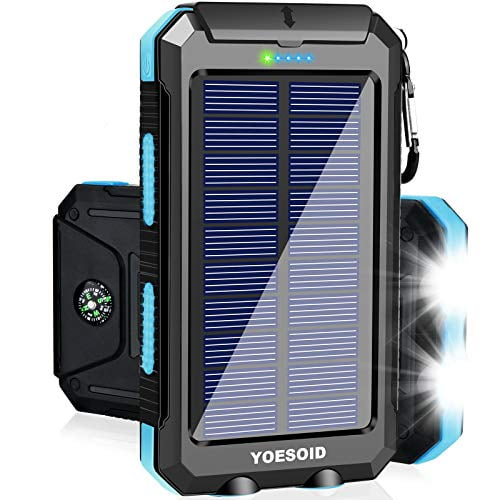 Camping Travel External Backup Battery Pack Built-in Dual USB 5V Outputs/Flashlights and Compass Solar Charger 20000mAh Black YELOMIN Portable Charger Outdoor Solar Power Bank
