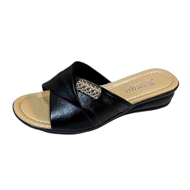 OJinShaWanO Slippery Stuff Women Summer Solid Color on Casual Open Toe Wedges Soft Bottom Breathable Slippers Shoes Sandals