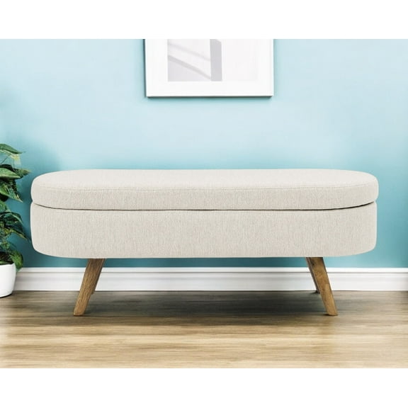 HomeRoots 555443 44 in. Beige & Brown Linen Upholstered Storage Bench with Flip Top