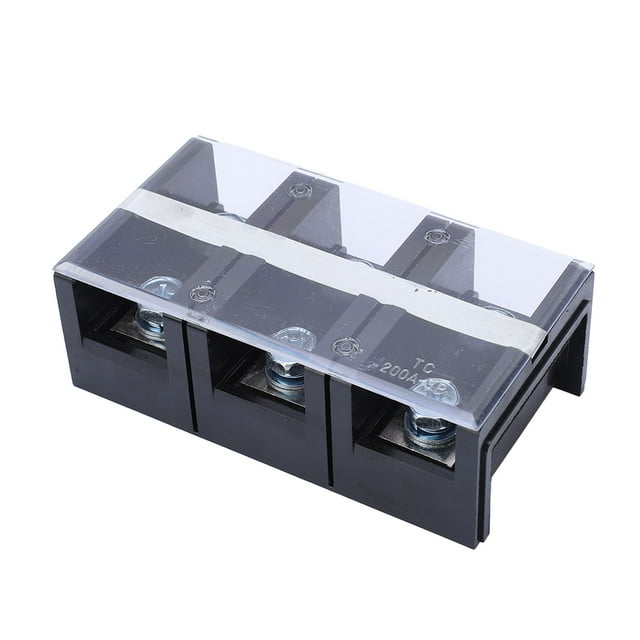 200A 3P Terminal Block, Dual Row Mutual Insulation Black Silver Terminal Block Strip With Clear Cover For Home
