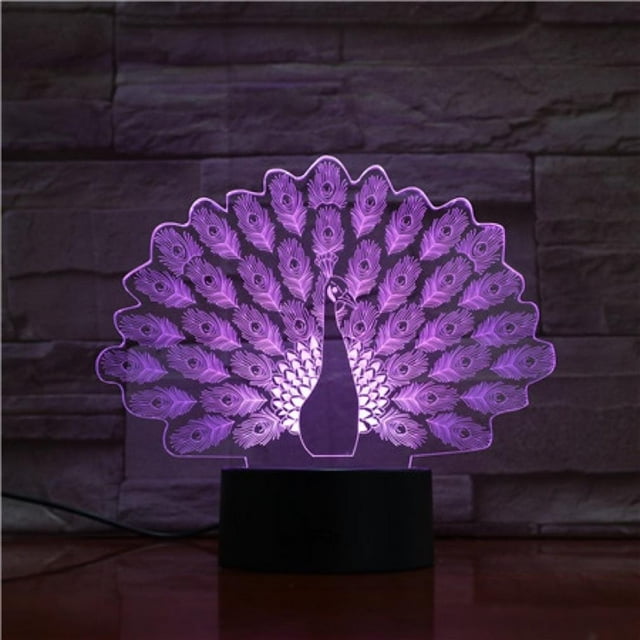 Lámpara de mesa LED Night Light Peacock USB 3D Anime