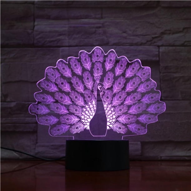Lámpara de mesa LED Night Light Peacock USB 3D Anime