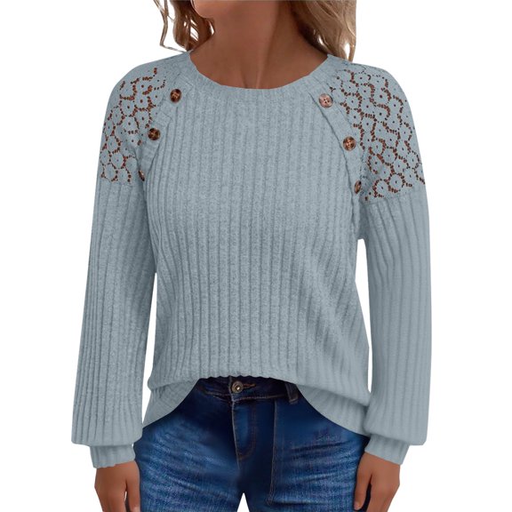 Dyfzdhu Long Sleeve T-shirt For Women Long Sleeve Shirts Lightweight Sweaters Casual Shirt V Neck Lace Fall Fashion Clothes Casual Top