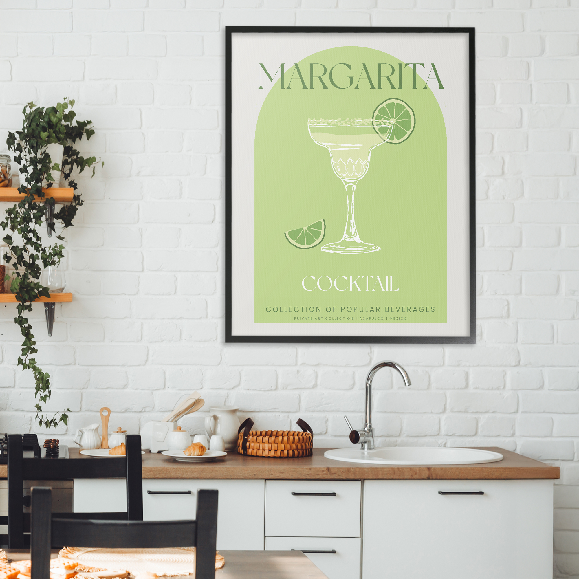 Stylish Retro Margarita Black Framed Giclee Art, design by Lil' Rue