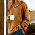 thumbnail image 2 of UAMVSH Women Half Zipper Hoodie Casual Solid Color Long Sleeve Hooded Pullover Loose Fit Side Slit Drop Shoulder Sweatshirts(Medium,Khaki), 2 of 7
