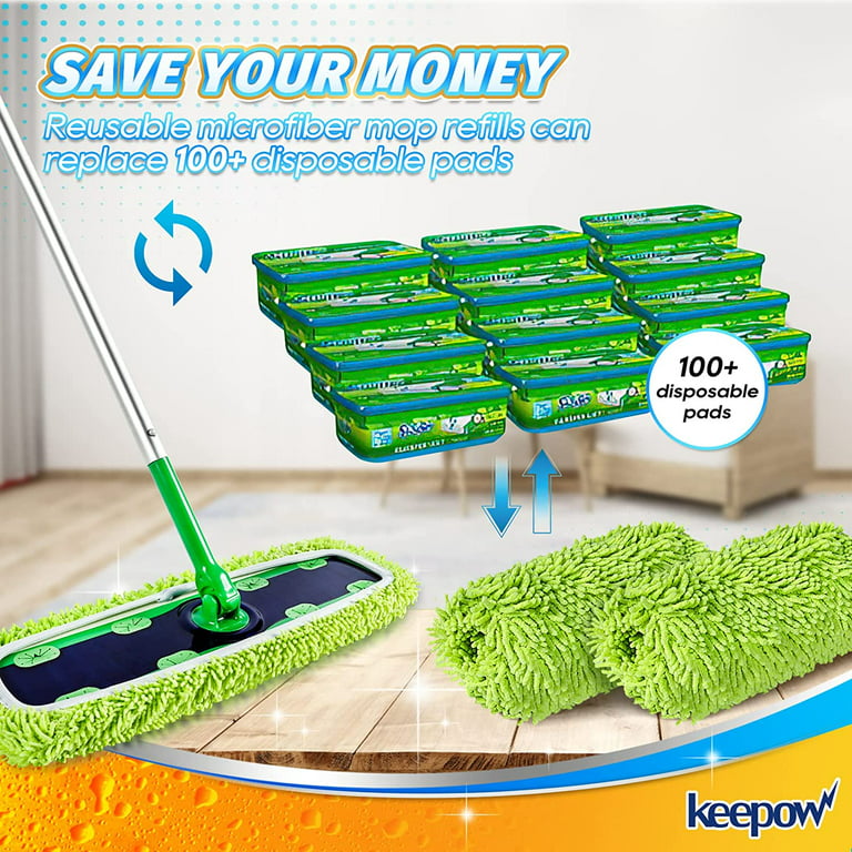 KEEPOW Reusable Wet Pads Compatible with Swiffer Sweeper Mop, Dry Sweeping  Cloths, Washable Microfiber Wet Mopping Cloth Refills for Hardwood Floor