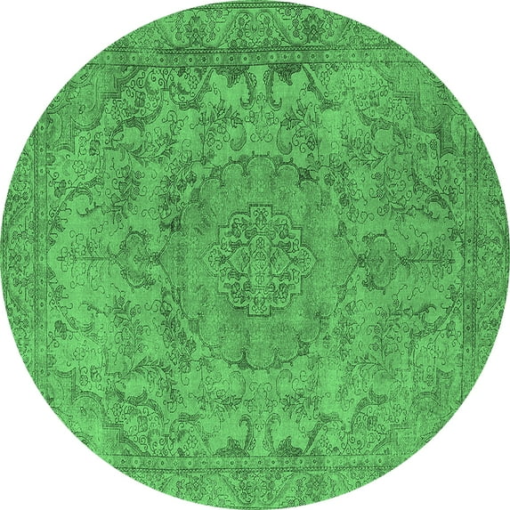 Ahgly Company Indoor Round Oriental Emerald Green Industrial Area Rugs, 8' Round