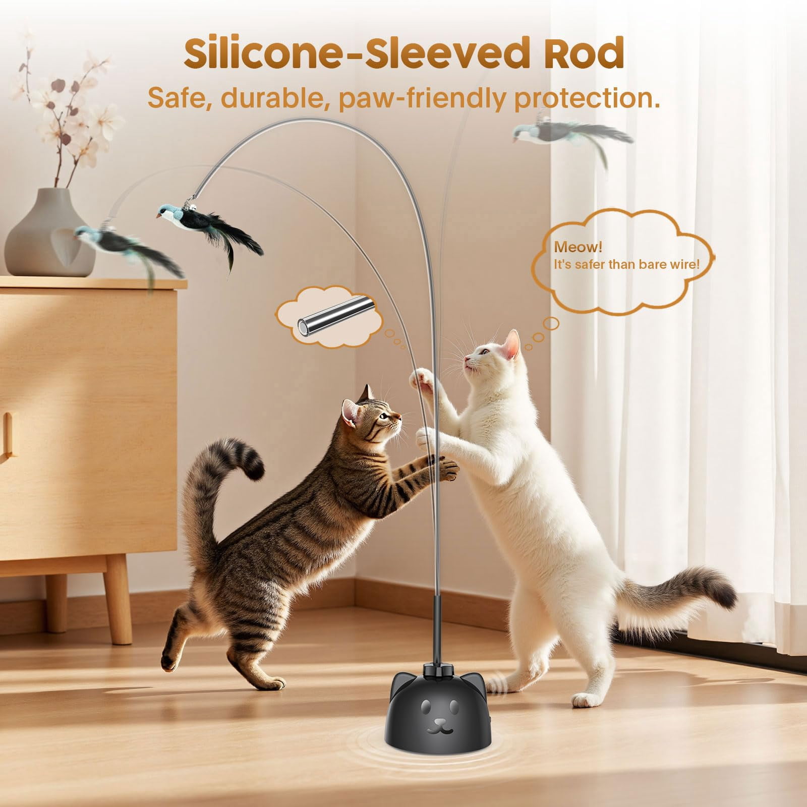 Interactive Cat Toys For Indoor Cats: Upgraded 360° Automatic Spin Flying Bird Wand With Silicone Protected Rod Safe Play  Strong 8cm Suction Cup Usb-rechargeable Bored Kittens And Adult
