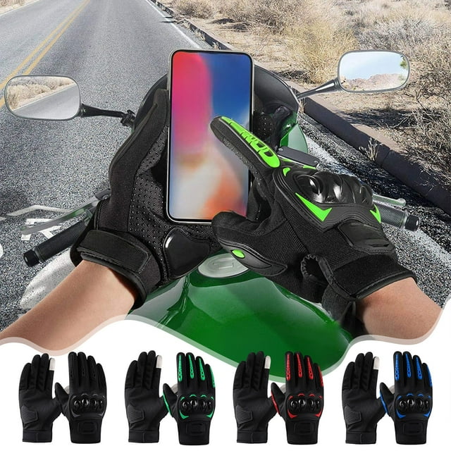 Guantes de Moto para Hombre, Compatibles con Pantallas Táctiles, con Protección Contra Caídas, Antideslizantes, para Motociclismo y Carreras Al Aire Libre. Guantes de Dedo Completo | Poliéster | Negr