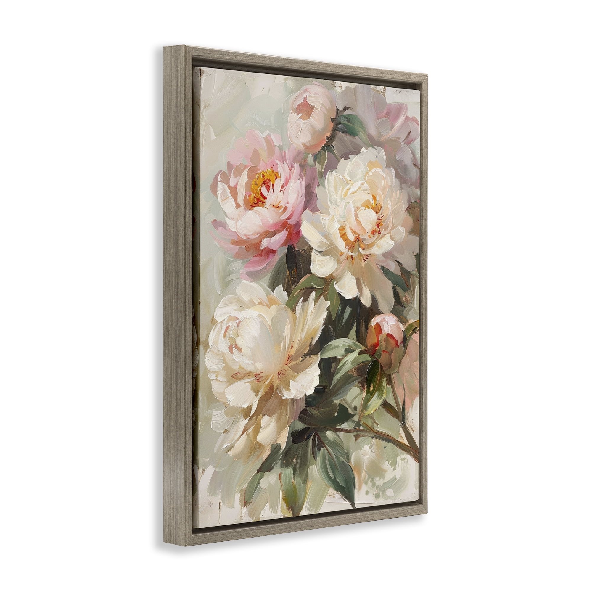 Stupell Industries Spring Peony Bundle Plants & Flowers Painting Brown Floater Framed Canvas Art Print Wall Art, 17 x 25