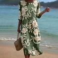 thumbnail image 2 of VBVC Women's and Women's Plus 3/4 Sleeve Midi Dress, Summer Casual Crew Neck Dress For Women, Ladies' Loose Fit Floral Dress with Pockets,Army Green,S-5XL, 2 of 8