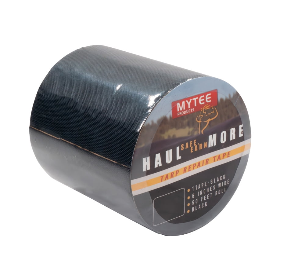 8.8 oz Waterproof Black Vinyl Tarp Repair Tape 6 Inch x 50 FT with Heavy Duty Adhesive Backing - Tarp Patch Kit, Tarp Repair Kit