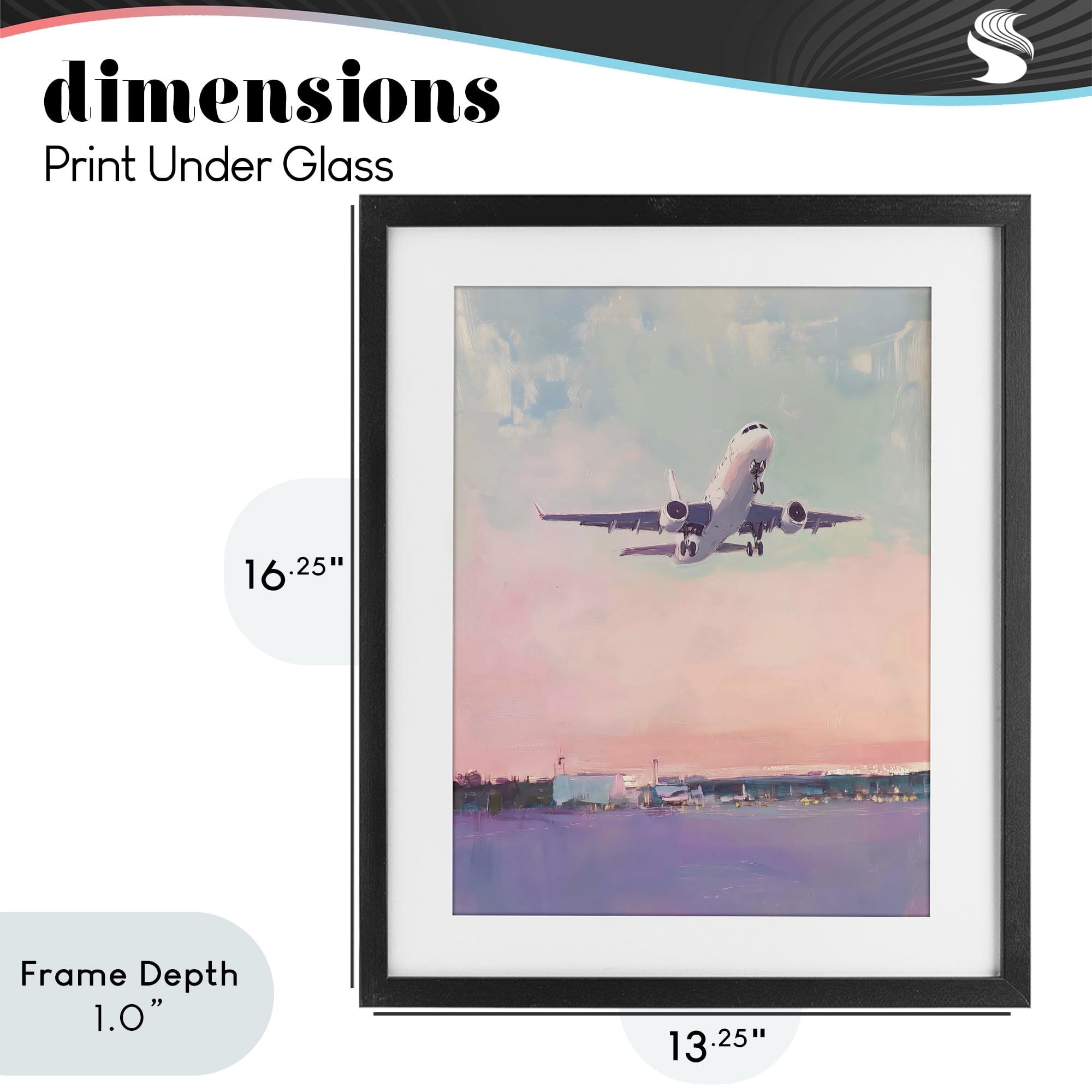 Stupell Industries Airplane Takeoff into Pastel Skies Black Framed Print Under Glass, design by The Prints Vibe