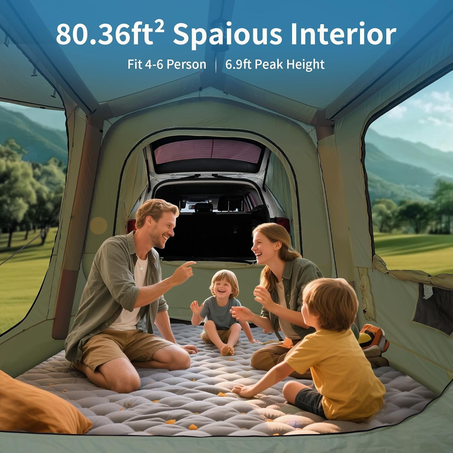 Bronkige 4/6/8 Person SUV Tent, Easy Setup & Spacious SUV Tailgate Tent with Large Mesh Windoors, Rainfly & Awning, Perfect for Family & Group Outdoor Adventures
